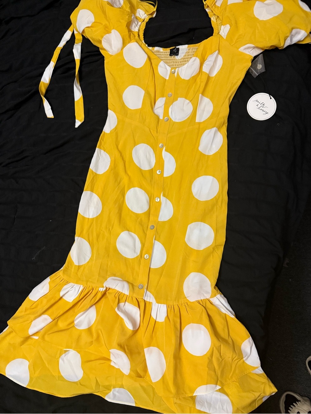 Women’s Yellow Polka Dot Button-Front Dress
